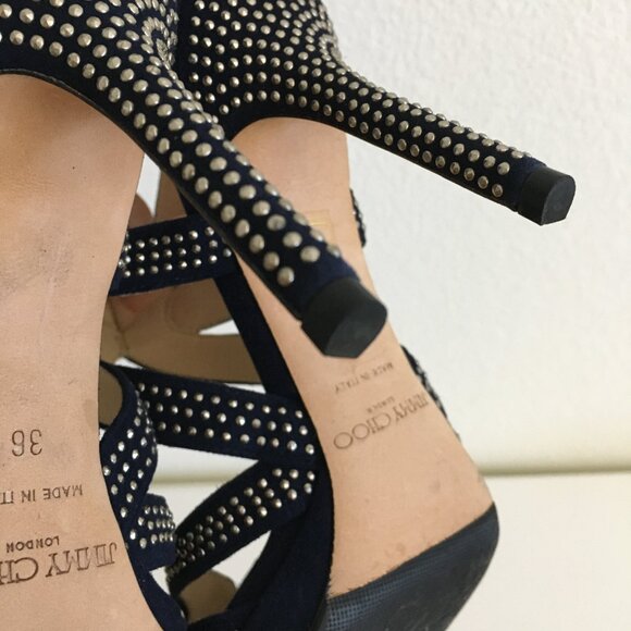 Jimmy Choo Womens 36-6US Karla Suede Mini Studs Navy/Silver Dust Bag Box 4"Heels - Picture 13 of 16